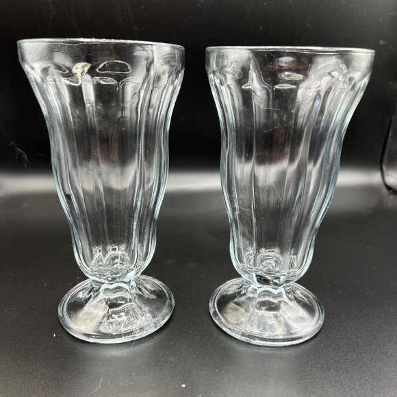 Set of 2 Heavy Glass Tulip Vintage Ice Cream Sundae Parfait Milkshake Glasses - Picture 8 of 8